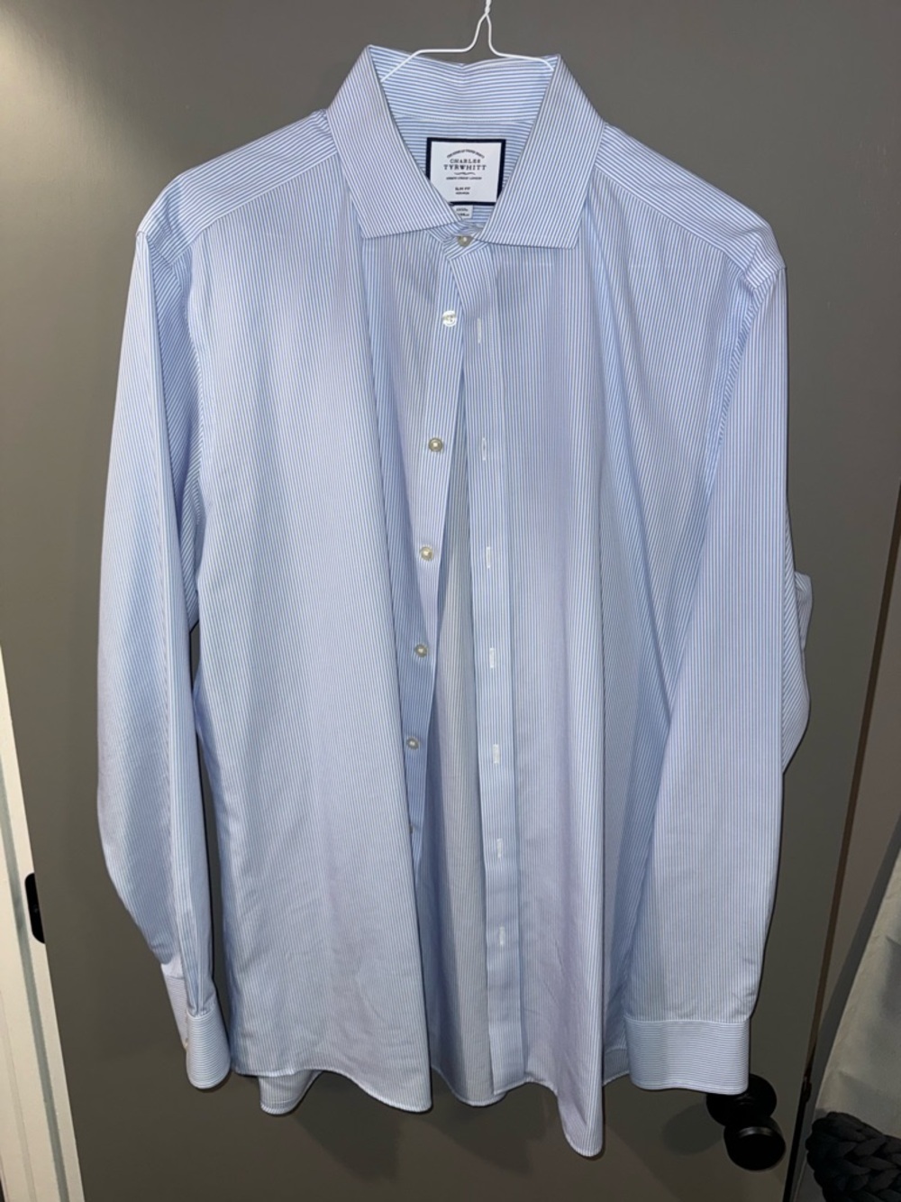 Charles Tyrwhitt Men's Light Blue Pinstripe Dress Shirt